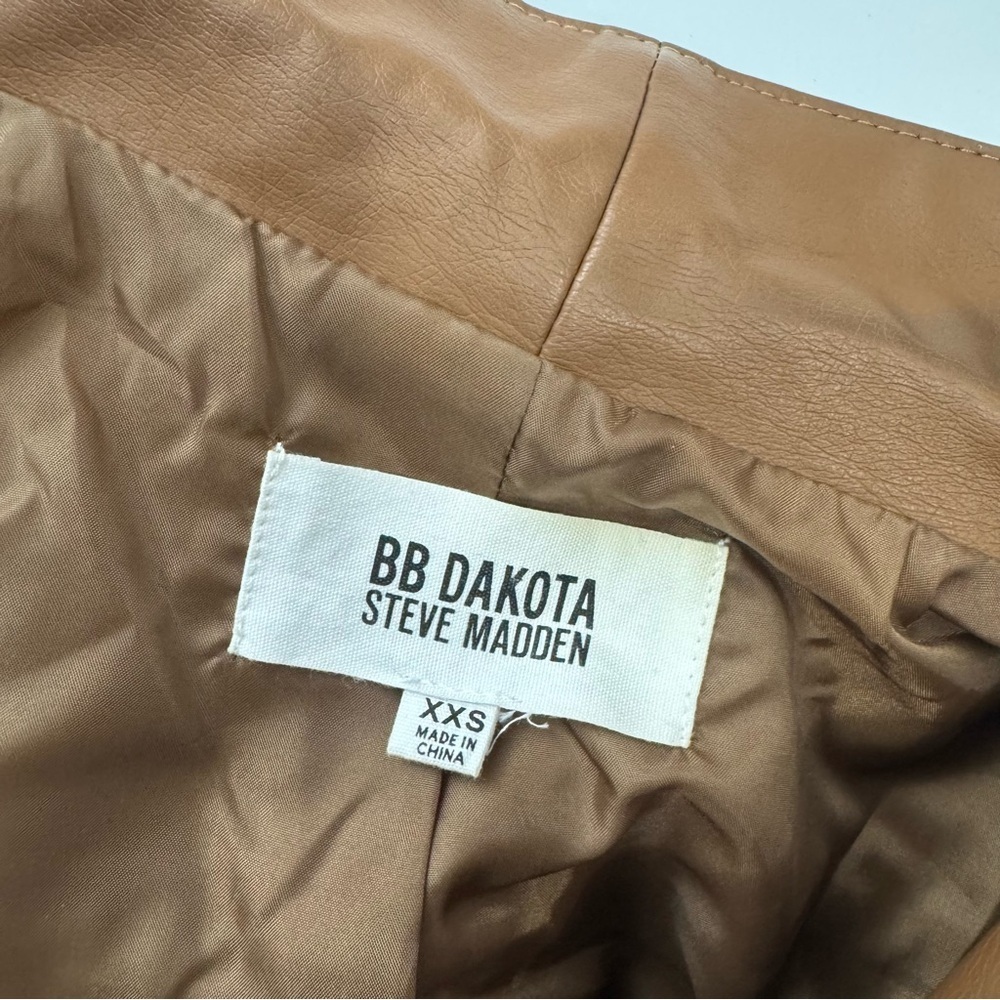 BB Dakota By Steve Madden Brown Gabrielle Asymmetrical Faux Leather Jacket XXS - Picture 7 of 12